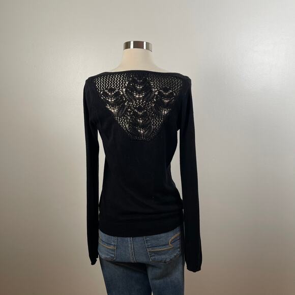 Sparrow by Anthro • Black Rabbit Hair Sweater Crochet Back - Picture 3 of 5